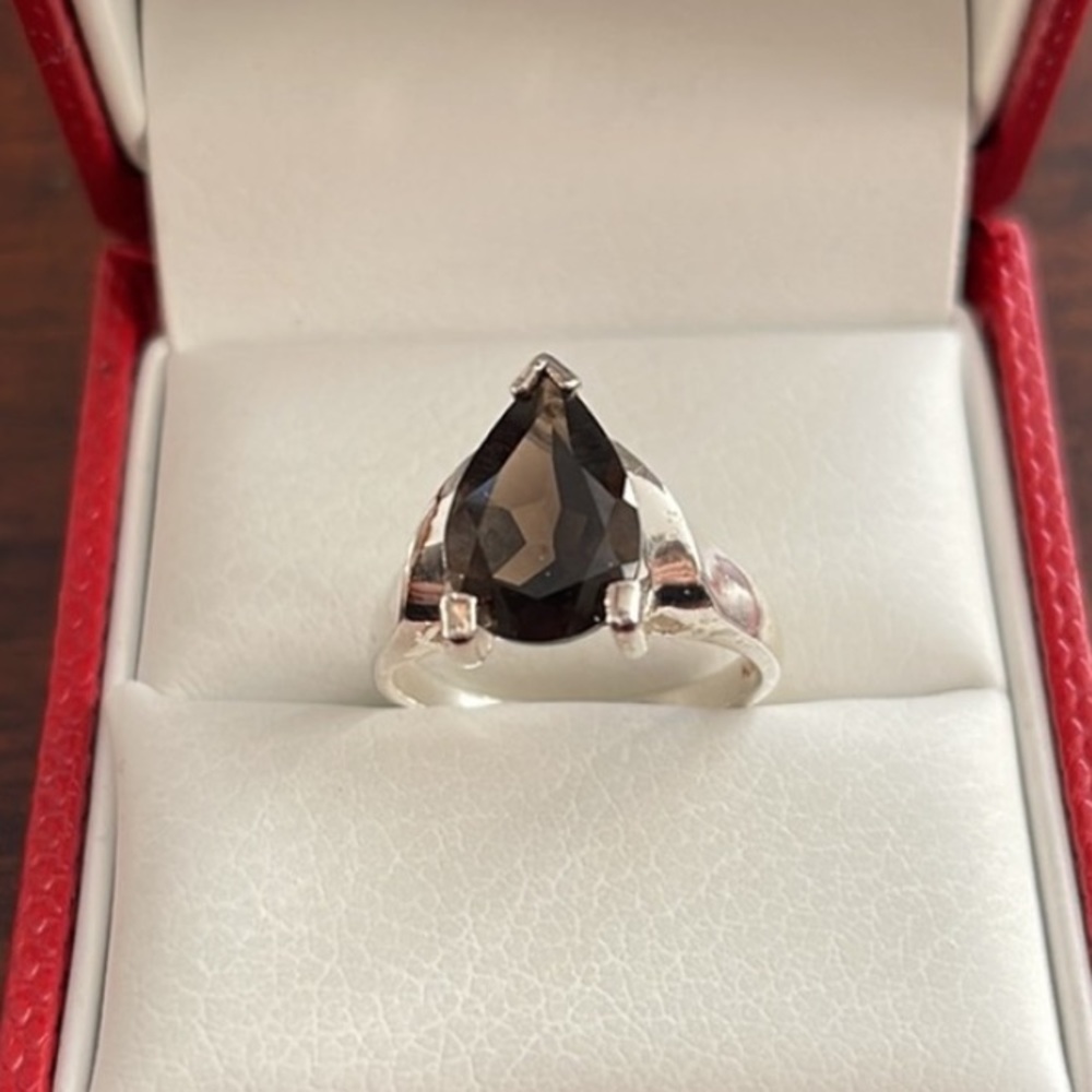 Smokey quartz sterling silver plated size 8 ring - Picture 2 of 12
